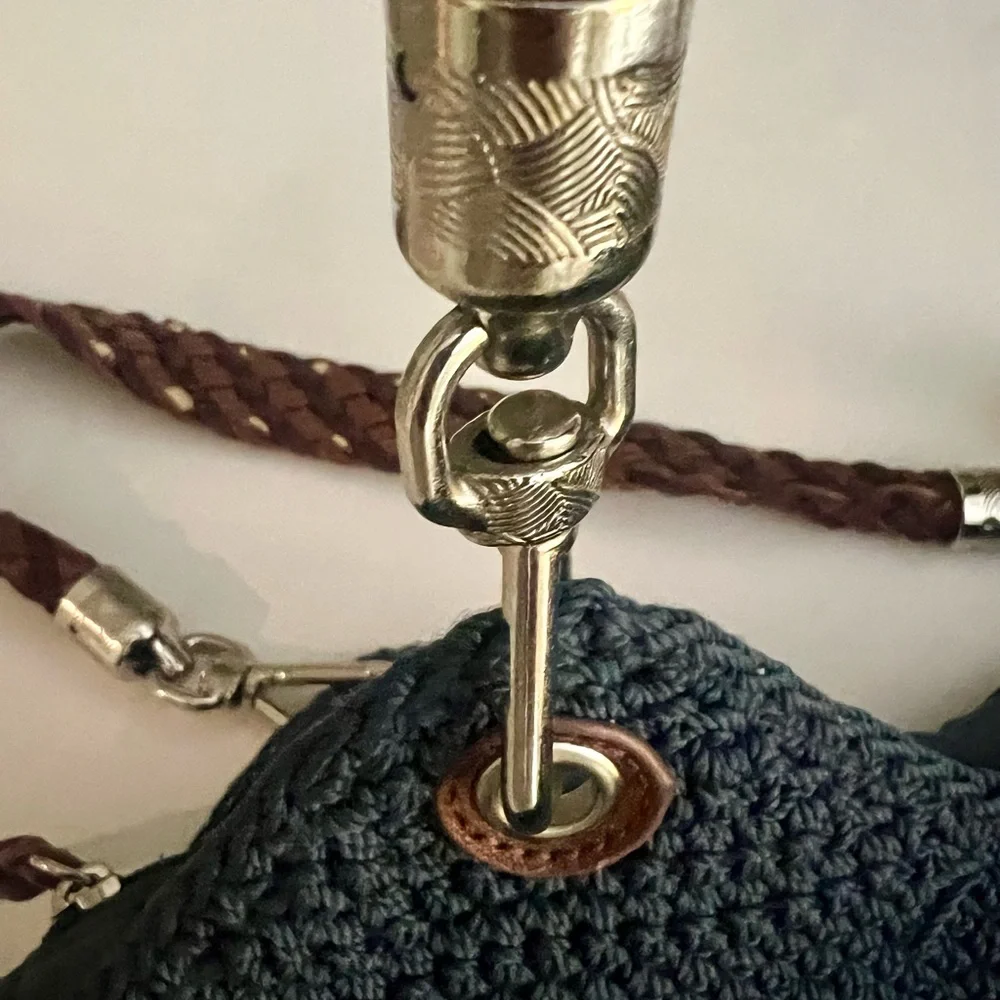 The Sak Indio Crochet Tote Blue Knit Bag Braided Faux Leather Straps - Picture 10 of 15